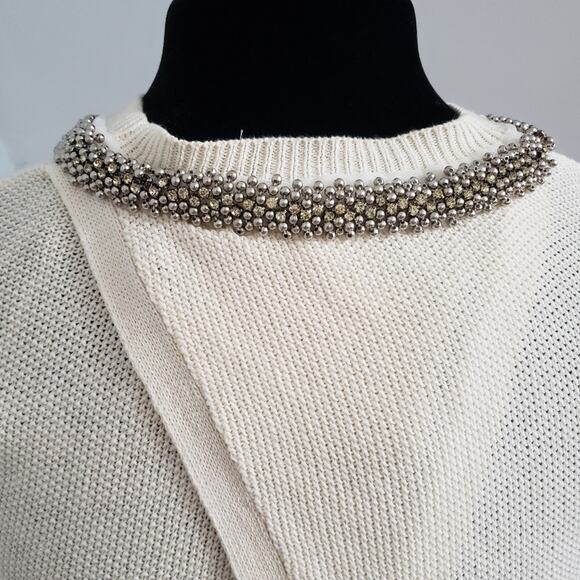 NWT Love by Design Embellished Neckline Split Back Cream Knit Sweater Large - Picture 7 of 12